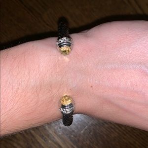 White and yellow crystal stones and silver cable bangle bracelet